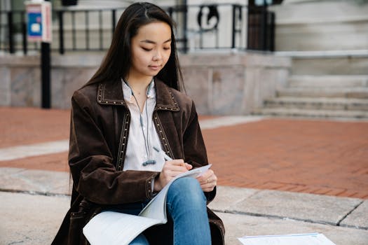 image of a student reviewing notes