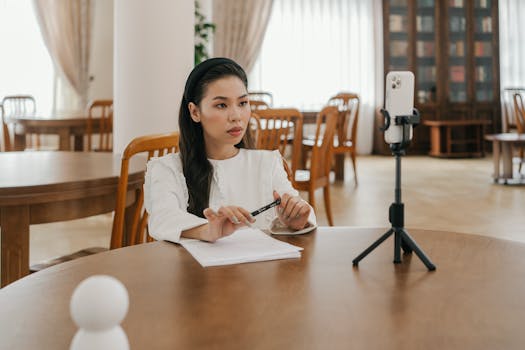 student reviewing notes on phone