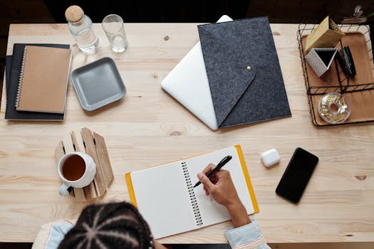 a well-organized study space with study materials