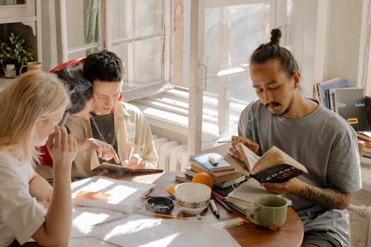 a student studying with a group