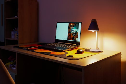 Organized study space with good lighting