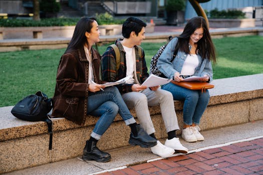 students studying actively outdoors