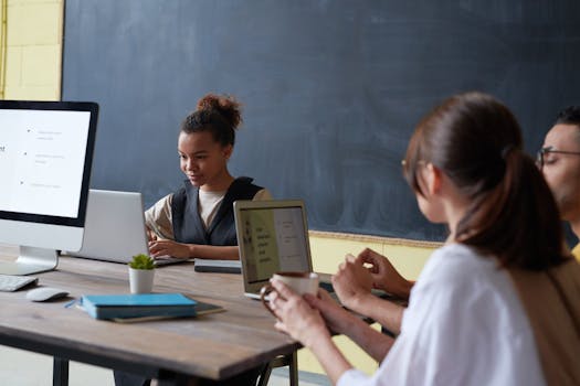 Students collaborating in a group project