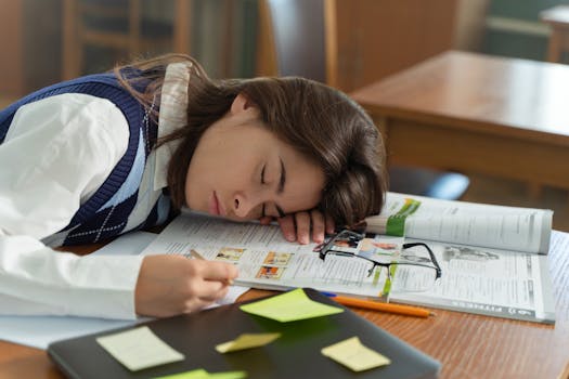 student studying in a library